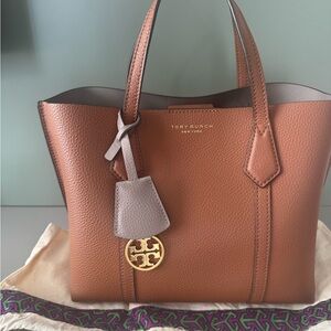 Tory Burch Tan Leather Perry Tote with Gold Accent